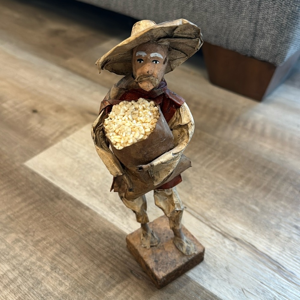Vintage Mexican folk art paper mache doll figurine man in hat - made in Mexico